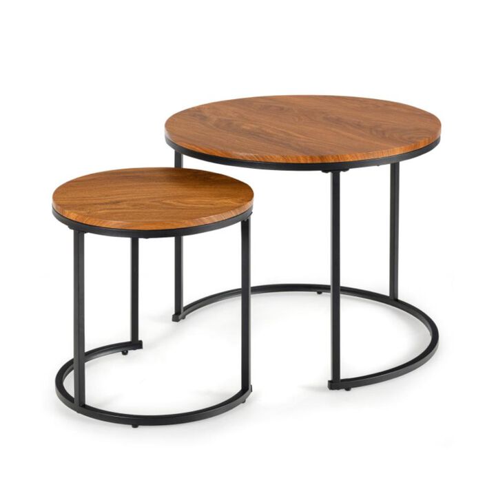 Hivvago Set of 2 Modern Round Stacking Nesting Coffee Tables