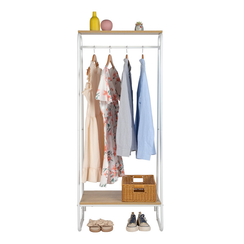 Freestanding Clothes Rack with Shelf, Adjustable Clothing Storage Organizer