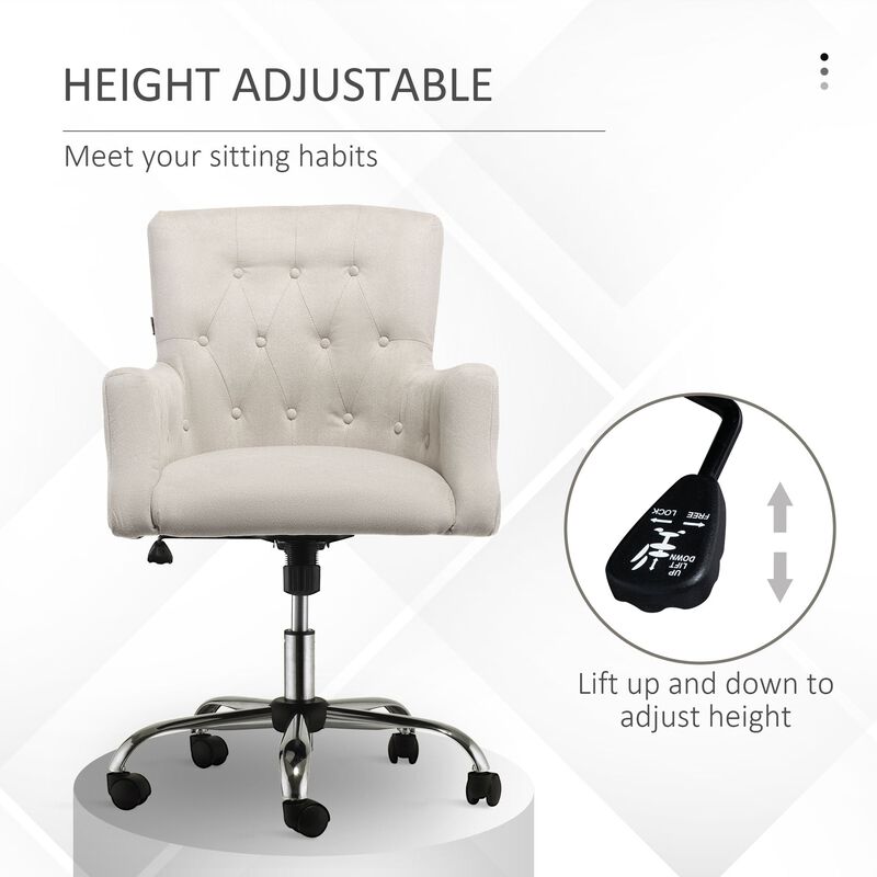 Cream White Task Seat: Linen Fiber Office Chair with Tufted Back