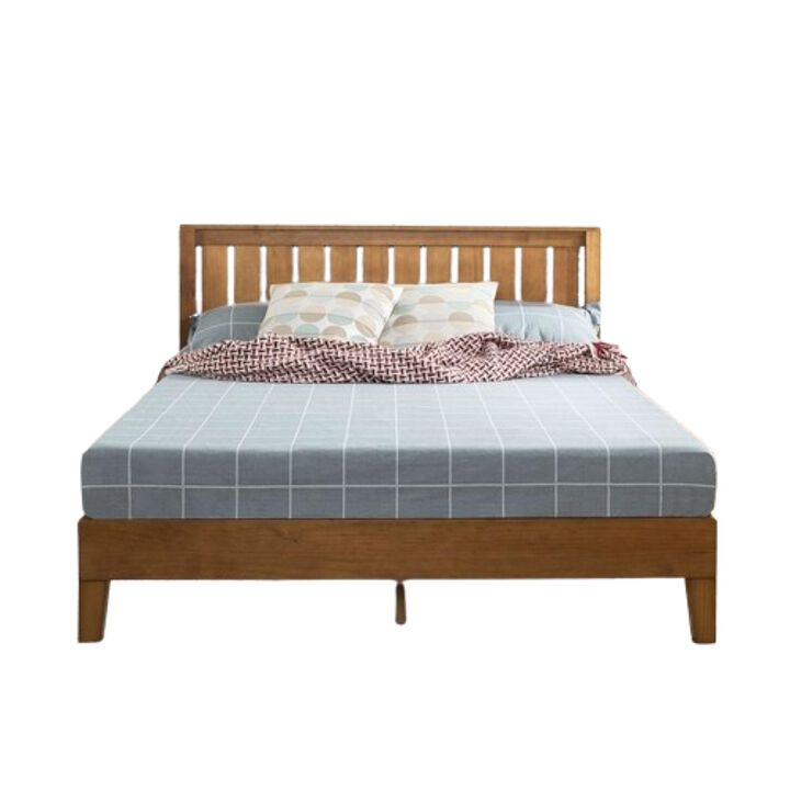 Hivvago Queen Solid Wood Platform Bed Frame with Headboard in Medium Brown Finish