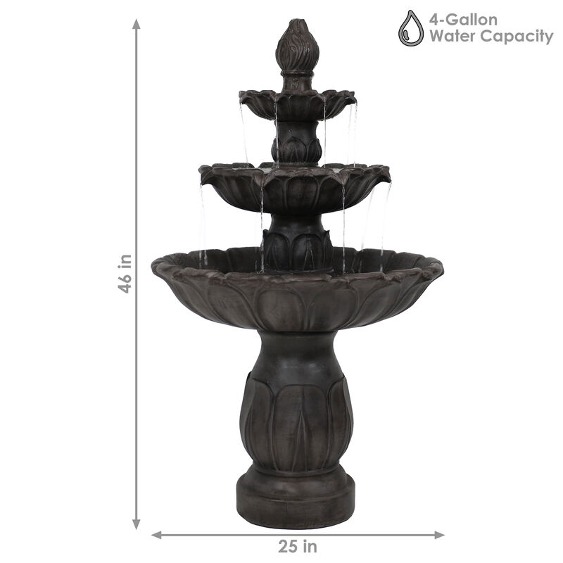 Sunnydaze Classic Tulip Polystone Outdoor 3-Tier Fountain
