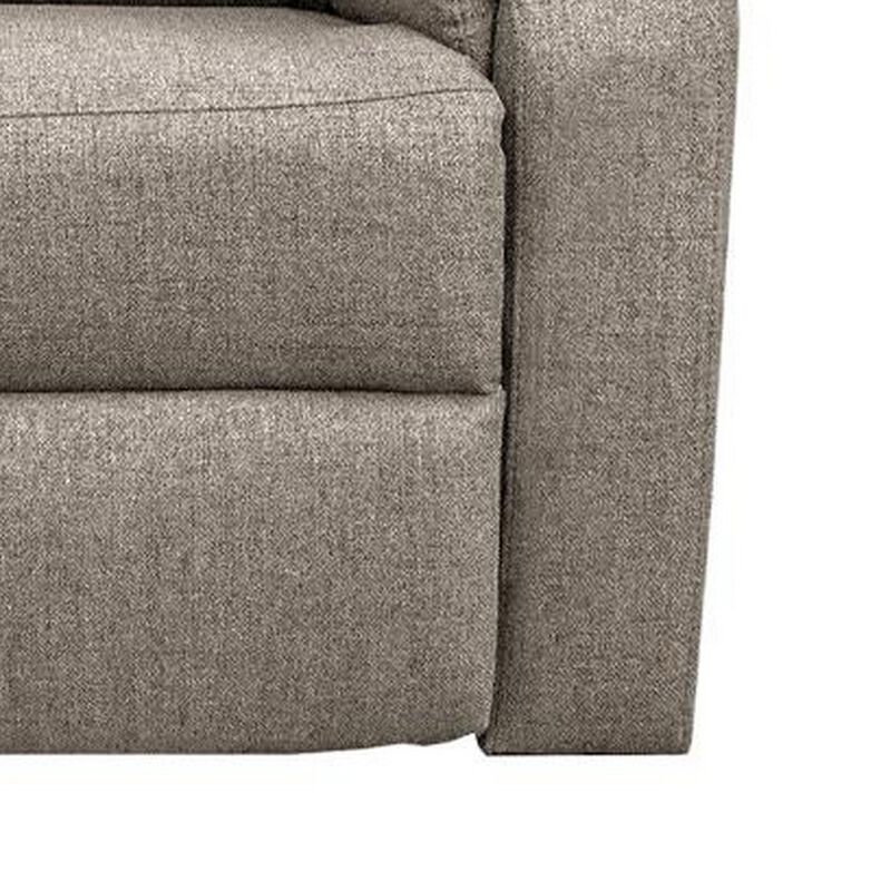 Fery 36 Inch Manual Recliner Chair, Brown Burlap, Cushioned Seat, Wood - Benzara