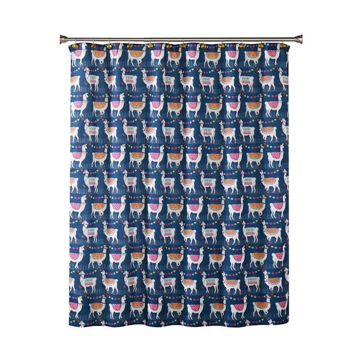 SKL Home Saturday Knight Ltd Alotta Llamas Playful Fresh Bathroom Restyle Durable Shower Curtain - 70x72", Blue