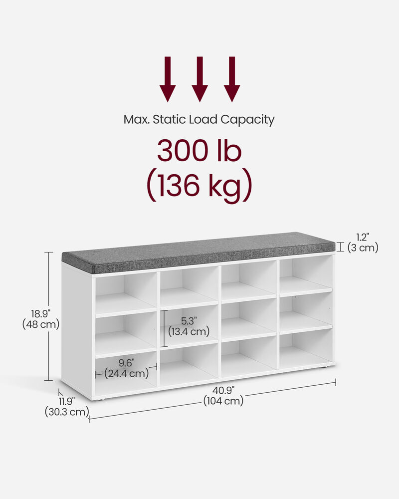 Cubbie Shoe Cabinet Storage Bench with Cushion & Adjustable Shelves - Entryway Organizer
