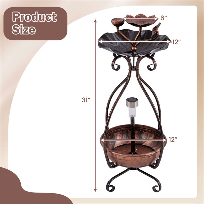 Copper Solar Bird Bath & Feeder with Planter Pedestal and LED Light