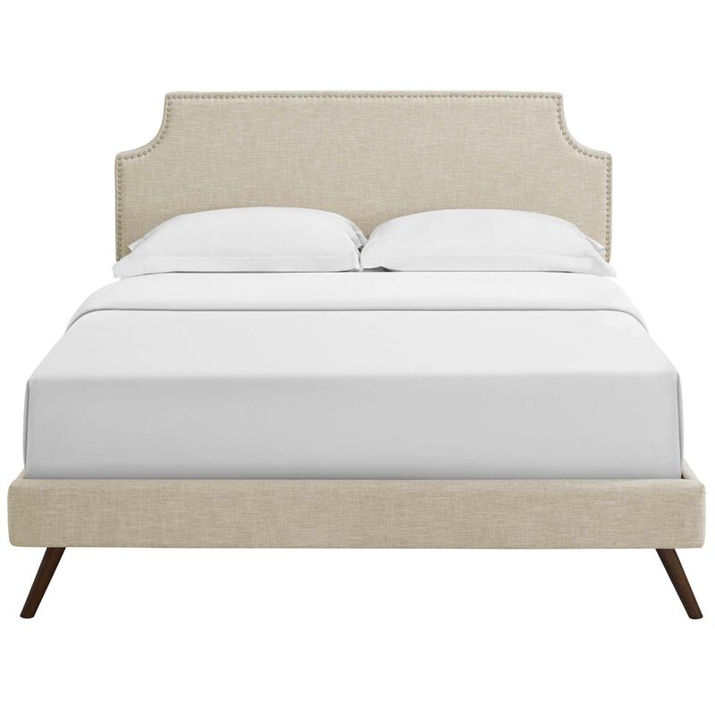 Modway - Corene Queen Fabric Platform Bed with Round Splayed Legs Beige