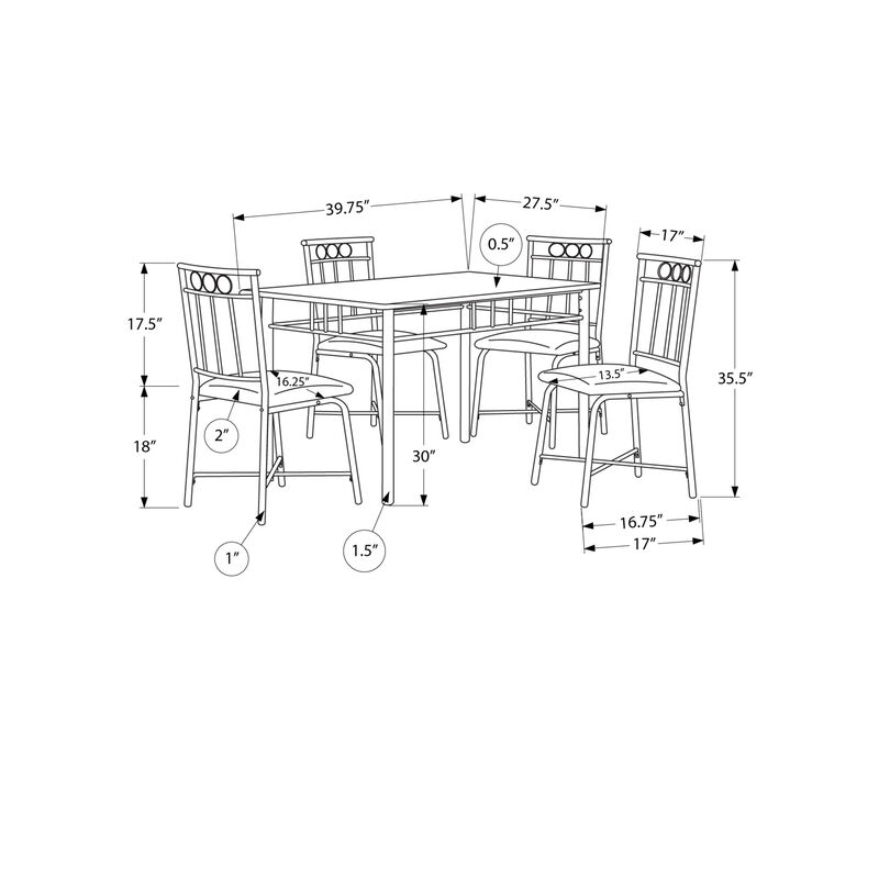 Monarch Specialties I 1018 Dining Table Set, 5pcs Set, Small, 40" Rectangular, Kitchen, Metal, Laminate, Black, Contemporary, Modern