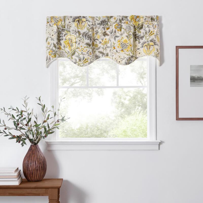 Ellis Curtain Regency Scallop Shaped 3" Rod Pocket Valances for Windows 50" x 15" Grey
