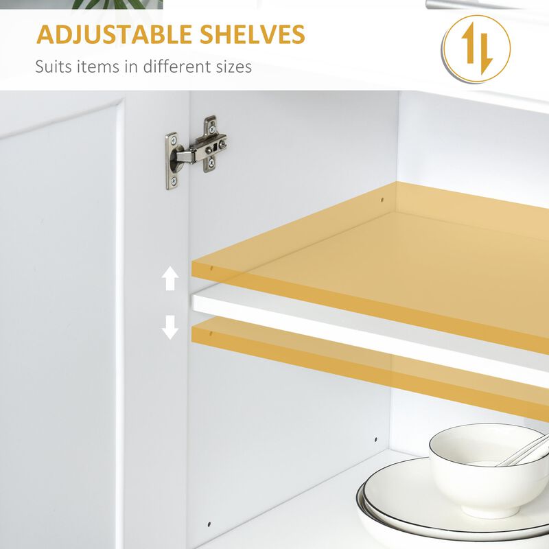 White Kitchen Storage: 4-Door Pantry Cabinet with Drawer and Shelves