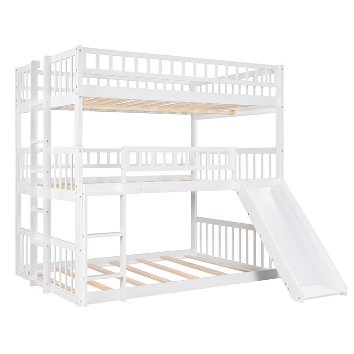 Full-Over-Full-Over-Full Triple Bed With Built-In Ladder And Slide, Triple Bunk Bed