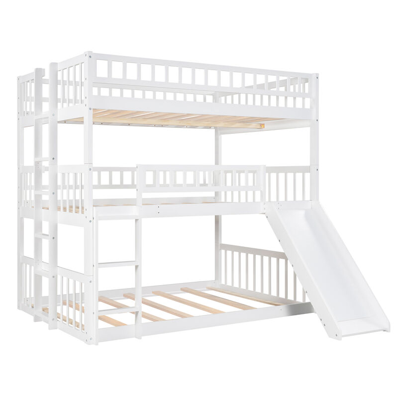Full-Over-Full-Over-Full Triple Bed With Built-In Ladder And Slide, Triple Bunk Bed