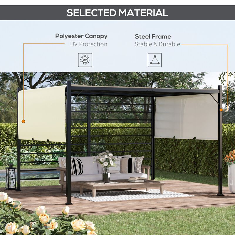 Beige Backyard Shade: 12x10 ft Outdoor Pergola with Retractable Canopy