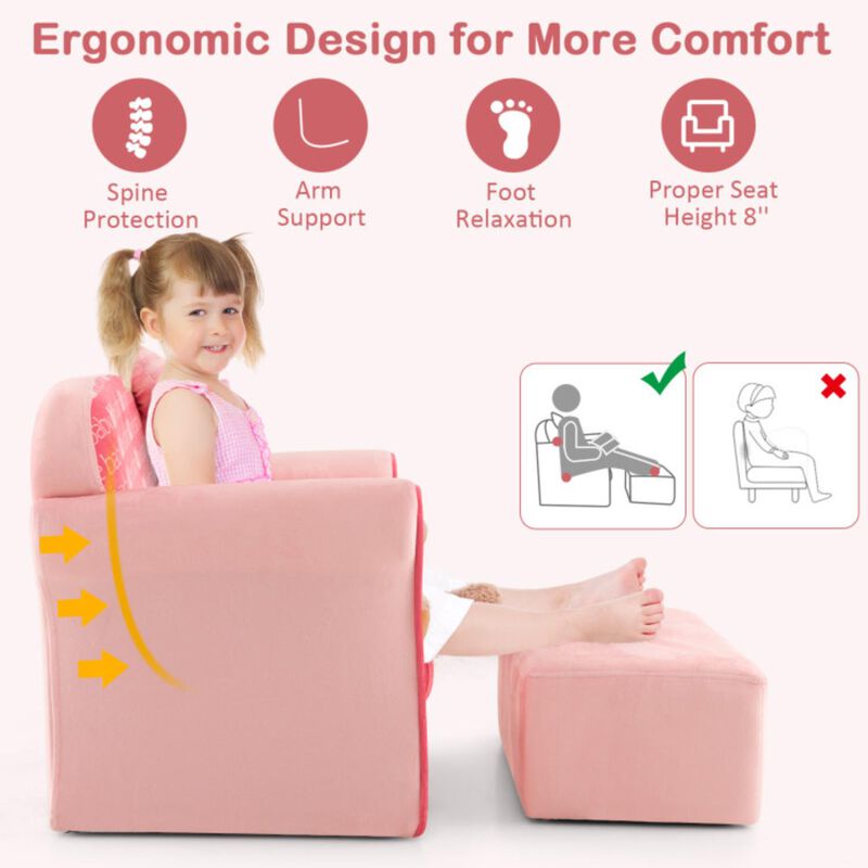 Hivvago Ultra Soft Velvet Kids Sofa Chair Toddler Couch with Ottoman-Pink
