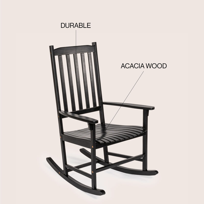 Seagrove Farmhouse Classic Slat-Back Acacia Wood Outdoor Rocking Chair