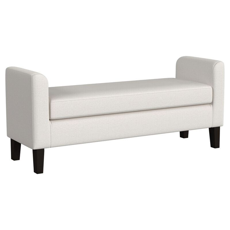 Reyan Accent Bench, Ivory Fabric, Foam Cushions, Black Wood, 60 Inch - Benzara
