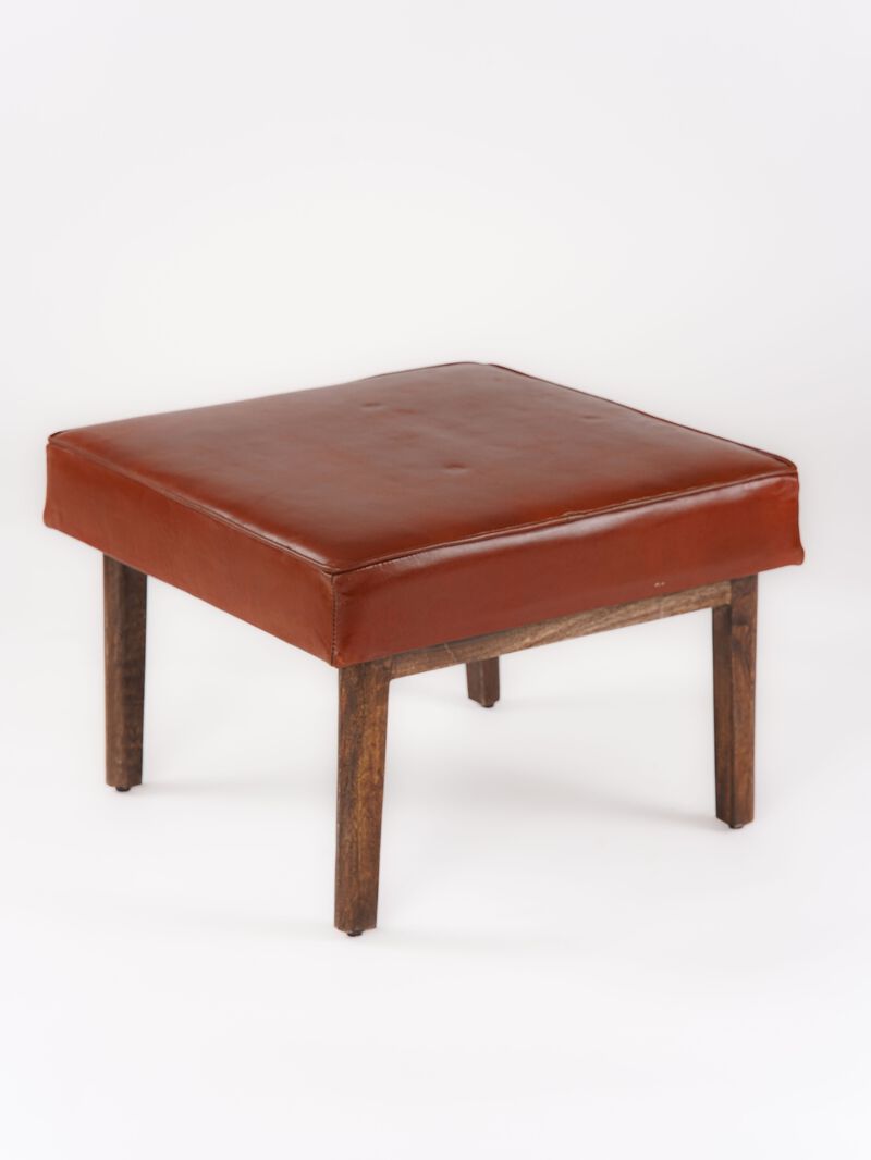 Handmade Eco-Friendly Geometric Buffalo Leather & Wood Black Square Ottomon Stool 24"x24"x16" From BBH Homes