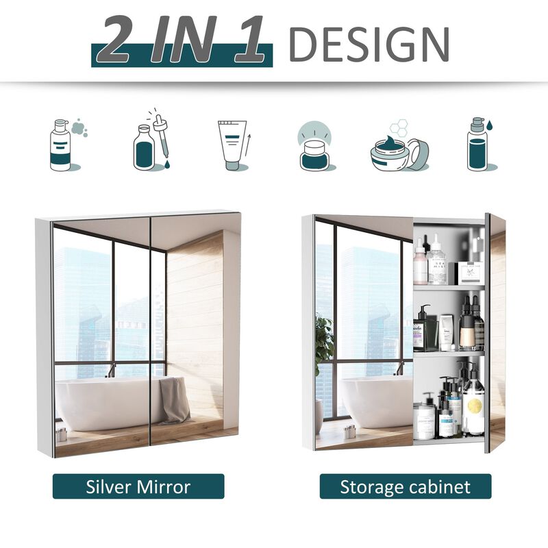 Silver Bathroom Storage: 3-Tier Stainless Steel Medicine Cabinet