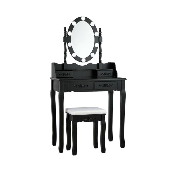 Hivvago Makeup Dressing Table with Touch Switch Lighted Mirror and Cushioned Stool