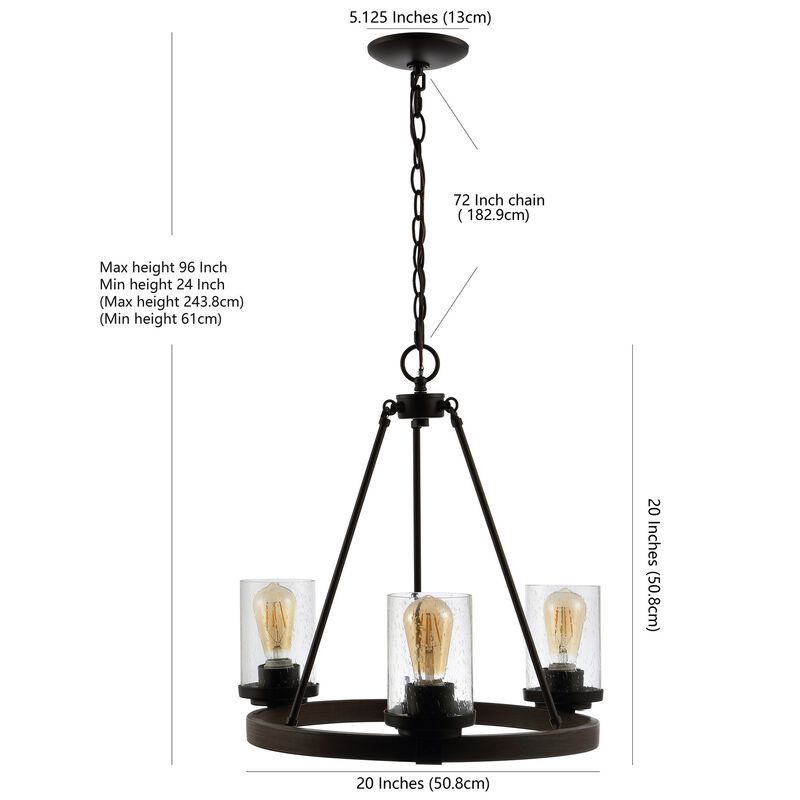 Coronet 3-Light Iron/Seeded Glass Rustic Farmhouse LED Chandelier