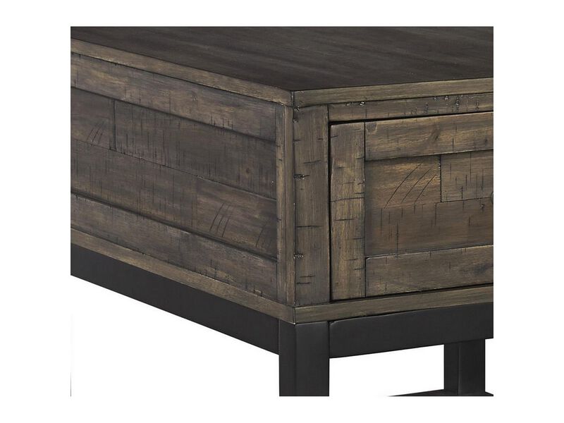 Two Tone Wooden End Table with 1 Drawer and Metal Base, Brown and Black-Benzara
