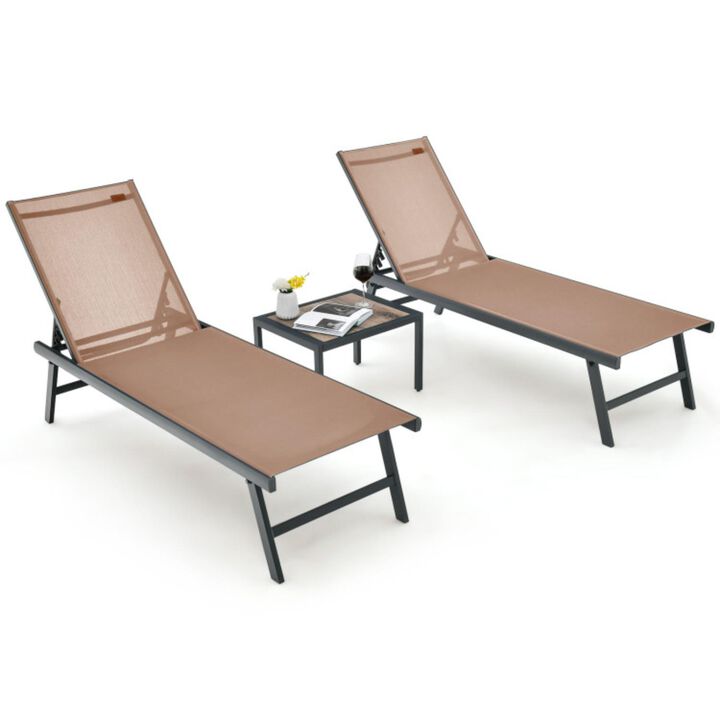 Hivvago 3 Pieces Patio Chaise Lounge Chair and Table Set for Poolside Yard