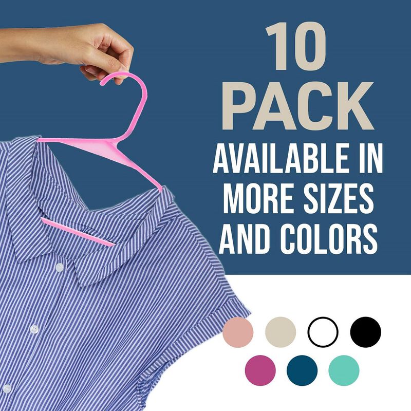 Plastic Clothes Hangers – Heavy Duty Hanger Set, for Organizing Clothes, Dresses, and Coat, Holds Up to 5 lbs, Space-Saving Hangers with Non-Slip Shoulder Grooves, Pack of 10, Pink