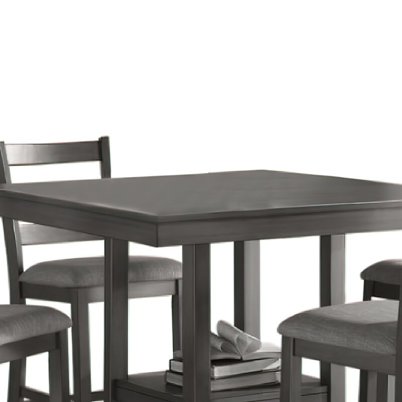 5 Piece Counter Height Dining Set, Table and 4 Chairs, Padded Seats, Gray - Benzara