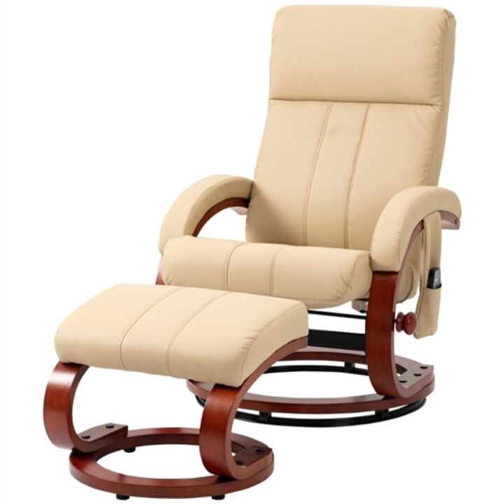 Hivvago Adjustable Beige Faux Leather Electric Remote Massage Recliner Chair w/ Ottoman