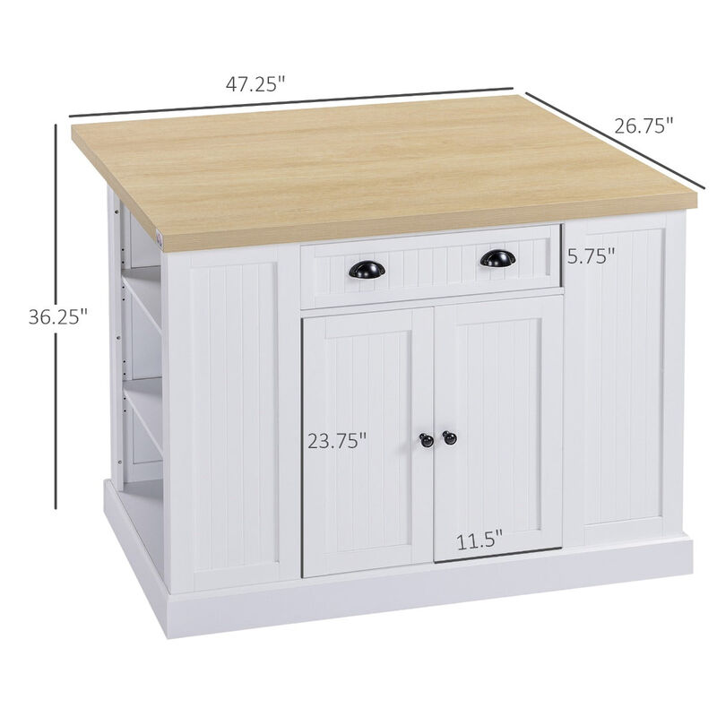 White Kitchen Helper: Freestanding Island Table with Drop Leaf