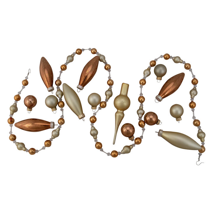 16-Piece Bronze Beaded Garland  Mini Tree Topper and Glass Ornaments Set