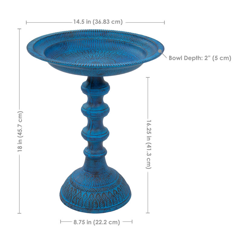 Sunnydaze Backyard Beauty Metal Bird Bath - Blue Patina - 14.5 in