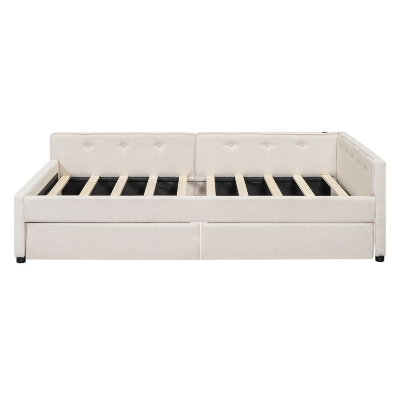 Merax Upholstered Daybed with USB and 2 Drawers