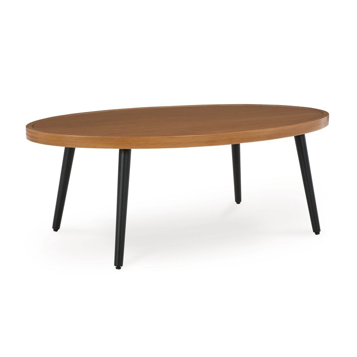 Izon Outdoor Cocktail Coffee Table, Modern 48 Inch Black Brown Metal - Benzara