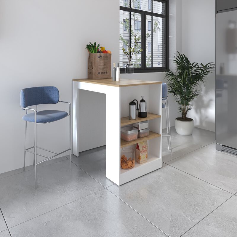 Streamdale Highlands Kitchen Island With Storage Base In White And Macadamia
