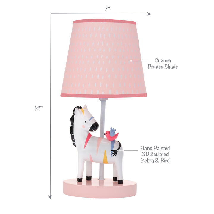 Lambs & Ivy Jazzy Jungle Zebra White/Peach Nursery Lamp with Shade & Bulb