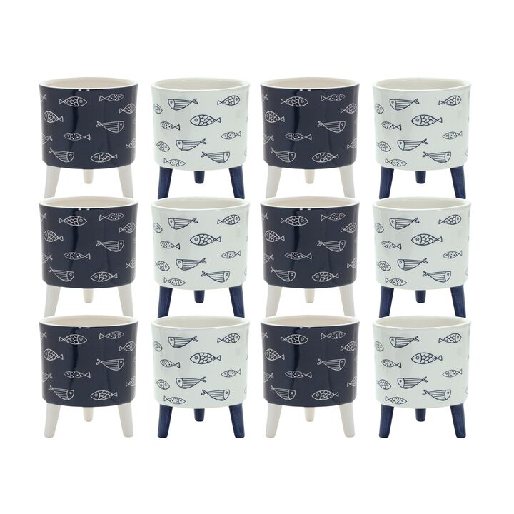 Coastal Fish Pattern Planter With Legs (Set of 12)