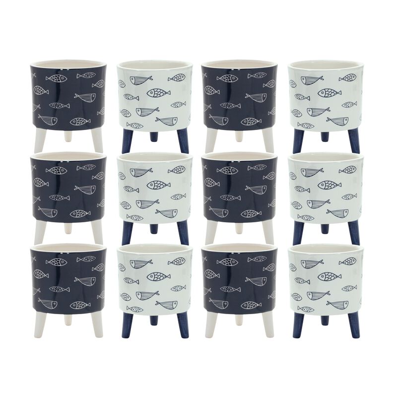 Coastal Fish Pattern Planter With Legs (Set of 12)