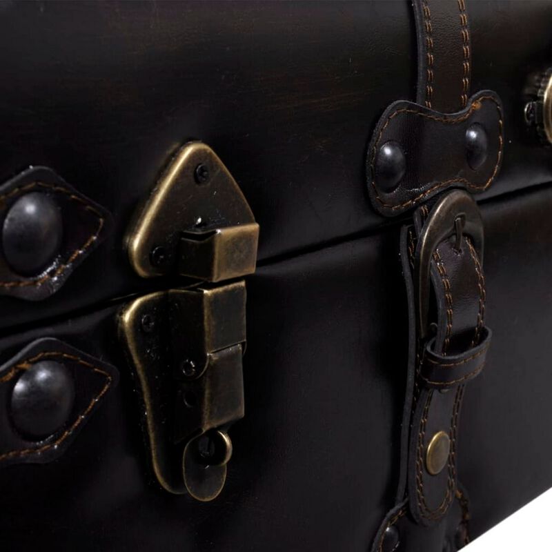Storage Bench Ottoman, Solid Wood, Black Tufted Faux Leather, 44 Inch - Benzara