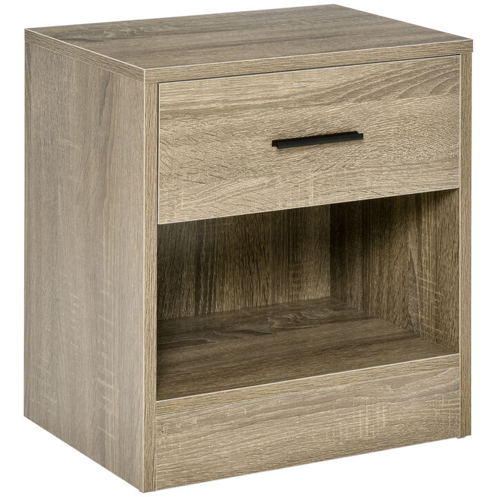 HOMCOM Side Table, Small End Table with Storage Shelf and Drawer, Modern Bedside Table for Bedroom or Living Room, Gray Wood Grain