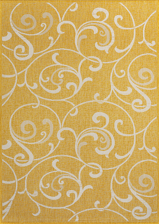 Maribel Traditional Classic All-Over Scroll Yellow/Cream 8 ft. x 10 ft. Indoor/Outdoor Area Rug
