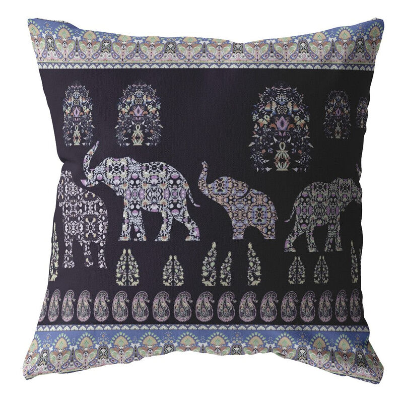 Hivvago 18"Purple Ornate Elephant Zippered Suede Throw Pillow