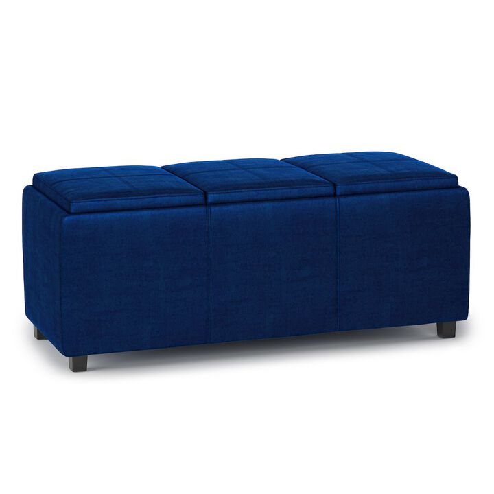 Simpli Home Avalon Storage Ottoman In Blue Velvet Fabric