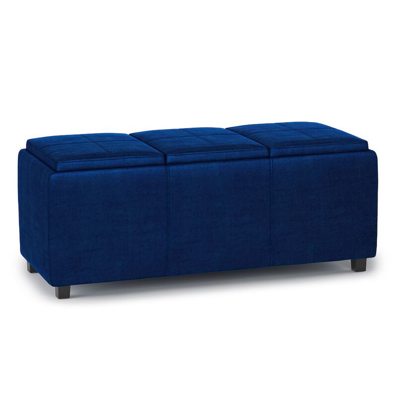 Simpli Home Avalon Storage Ottoman In Blue Velvet Fabric