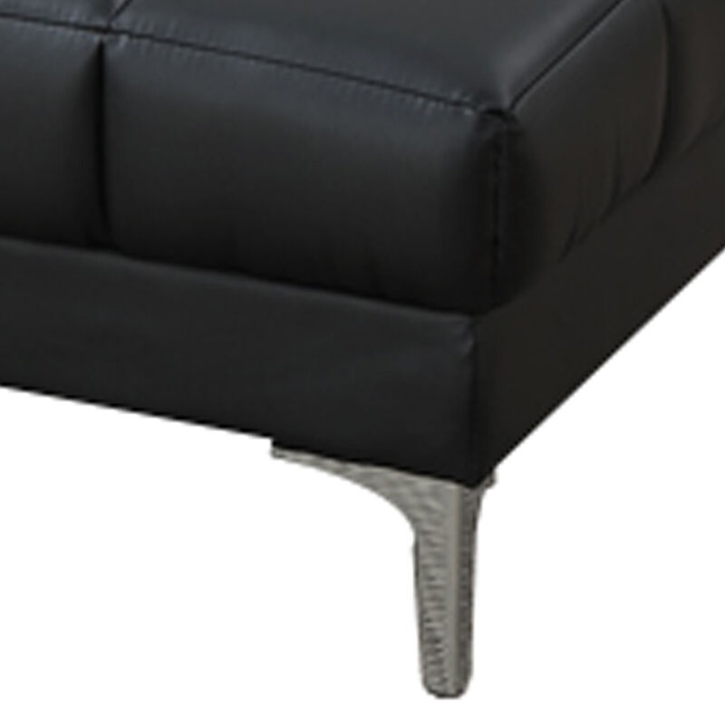Modish Bonded Leather Ottoman In Black-Benzara