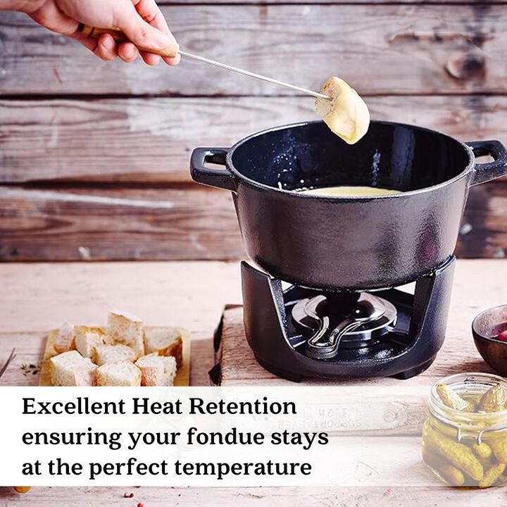 Alva Nori - Cast Iron Fondue Set - Melting Pot,Enameled Cast Iron Cookware Set,Fondue Pot with 8 Forks,Food Warmers for Parties,Cheese Melts,Hot Chocolate Maker,Non Toxic Cookware Set - 2 Qt 8"