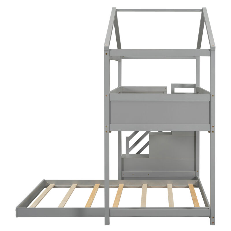 Merax House Bunk Bed with Storage Staircase