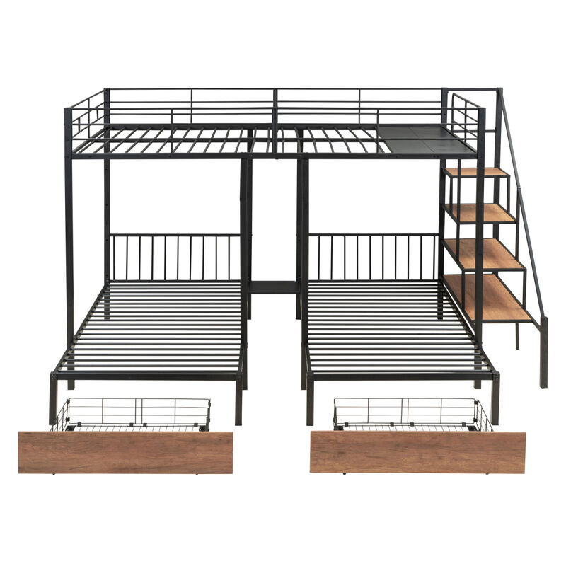 Full Over Twin-Twin Triple Bunk Bed With Drawers And Staircase