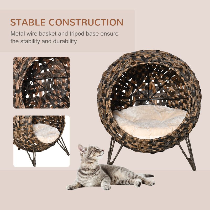 Brown Kitty Haven: 20.5" Woven Wicker Elevated Cat Bed
