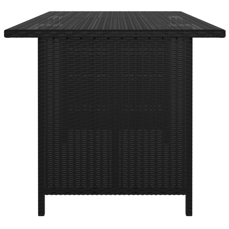 Outdoor Dining Table, Rectangular 43 Inch, Black Rattan, Steel Frame - Benzara