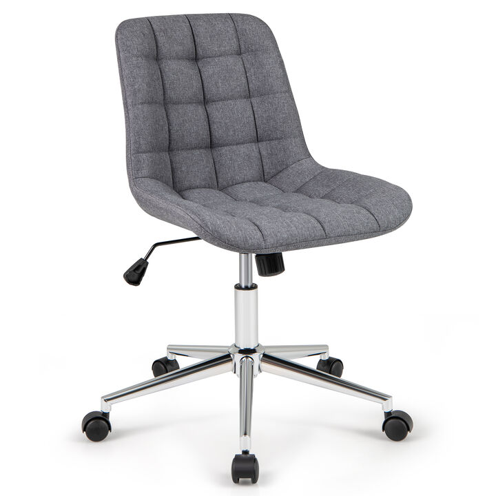 Armless Office Chair Upholstered Makeup Vanity Chair with Adjustable Height and Wheels
